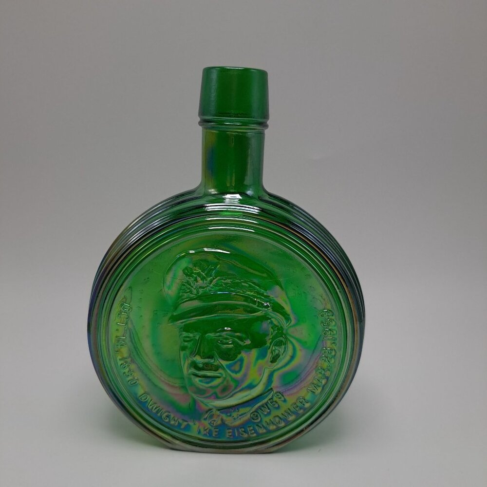 Vintage Wheaton Green Glass Bottle Dwight Eisenhower First Edition Commemorative